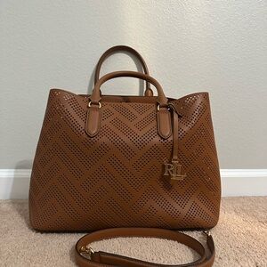 Ralph Lauren Brown Leather Satchel with Chevron Quilting